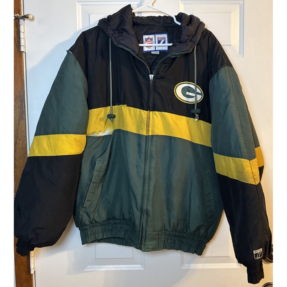 Vintage Logo 7 Green Bay Packers NFL Game Day Jacket Men M Made in Korea 90s
